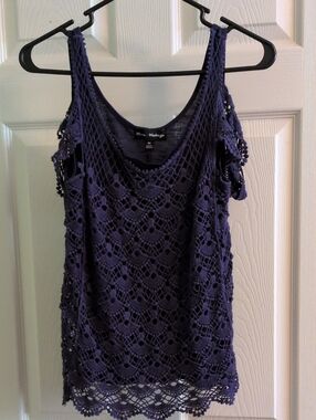 Crochet Overlay Tank Top - Navy Blue